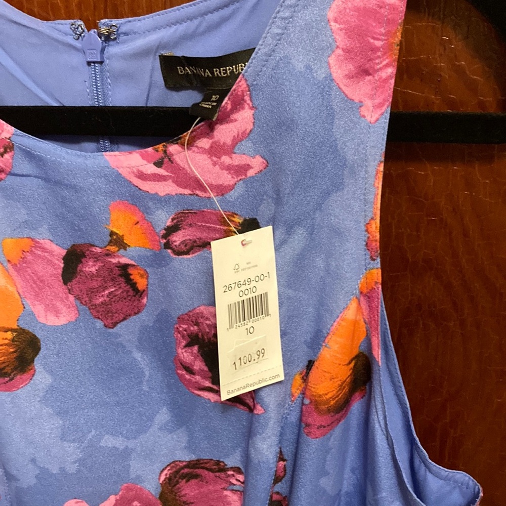 Banana Republic Blue Dress with Pink and Orange Floral Design nwt size 10 - Picture 2 of 7